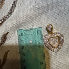 14k Gold Plated Iced Out Heart with Beads Pendant + Steel Rope Chain