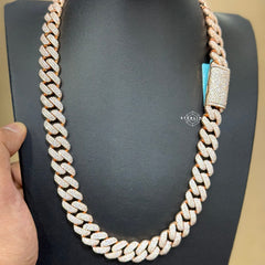 12mm 22" Rose Two Tone 3D Moissanite Cuban Chain