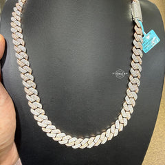 12mm 22" Rose Two Tone 3D Moissanite Cuban Chain