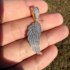 Angel Wing 14k Gold Plated Iced CZ Pendant + Free Steel Rope Chain