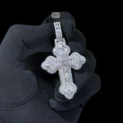 Moissanite Pear Baguette Cross Pendant, 925 Silver Iced Out Hip Hop Necklace
