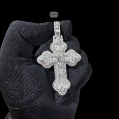 Moissanite Pear Baguette Cross Pendant, 925 Silver Iced Out Hip Hop Necklace