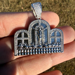 Last Supper 14k White Gold Plated Iced CZ Pendant + Free Steel Rope Chain