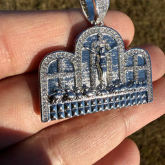 Last Supper 14k White Gold Plated Iced CZ Pendant + Free Steel Rope Chain