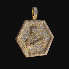 Iced Out Skull & Crossbones Pendant | 14K Gold Plated Pirate Skull CZ Hexagon Medallion Necklace with Free Rope Chain