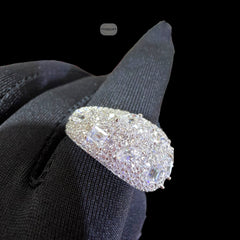 Moissanite Mens Ring, 925 Silver Iced Out Pear Baguette Cluster Ring