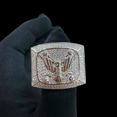 Moissanite Eagle Signet Ring, 925 Silver Iced Out Mens Hip Hop Ring, GRA Certified Eagle Crest Jewelry