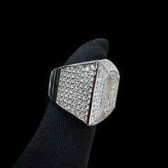 Moissanite Eagle Signet Ring, 925 Silver Iced Out Mens Hip Hop Ring, GRA Certified Eagle Crest Jewelry