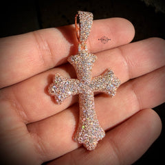 Moissanite Rose Mosaic Set Cross Pendant