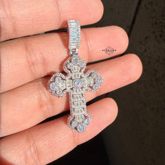 Moissanite Baguette Solitaire Cross Pendant + Rope Chain