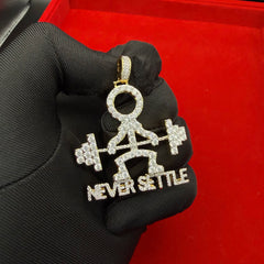 Never Settle Iced Out Pendant 14k Gold Plated