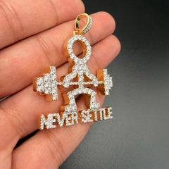 Never Settle Iced Out Pendant 14k Gold Plated