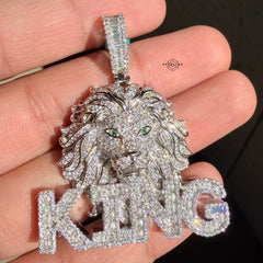 Moissanite King Lion Green Eyes Iced Pendant