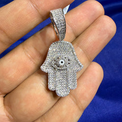 Moissanite Hamsa Hand Fatima Iced Pendant + Steel Rope Chain