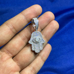 Moissanite Hamsa Hand Fatima Iced Pendant + Steel Rope Chain