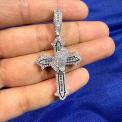 Moissanite Cross Prayer Hands Iced Pendant + Steel Rope Chain