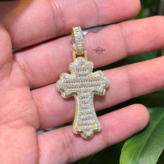 Moissanite Gothic Flared Cross 2" Pendant - Gold Tone