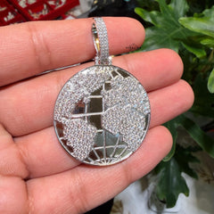 Moissanite World Globe Iced Pendant