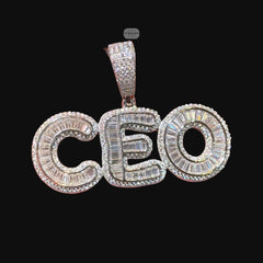 Moissanite CEO Baguette Pendant w/Rope Chain