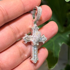 Moissanite Cross Prayer Hands Iced Pendant + Steel Rope Chain