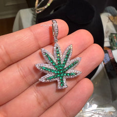 Iced Out Green Marijuana Pendant