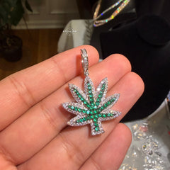 Iced Out Green Marijuana Pendant
