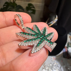 Iced Out Green Marijuana Pendant