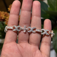 Moissanite Rose Cross Infinity Bracelet - 13mm 8"