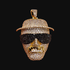 Iced Out Bearded Scientist Pendant | 14K Gold Plated CZ Hip Hop Character Necklace with Free Rope Chain