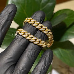 Gold over Silver 9mm 9" Cuban Bracelet - Solid 925 Sterling Silver CZ