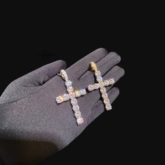 Large Iced Out Tennis Cross - 14k Gold Plated CZ