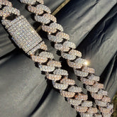8mm Rose Two-Tone Moissanite Cuban Chain - 925 Sterling Silver