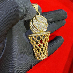 Basketball Hoop Gold Tone Stainless Steel Pendant