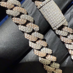 8mm Rose Two-Tone Moissanite Cuban Chain - 925 Sterling Silver