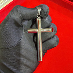 Large Silver Cross Pendant Necklace, Stainless Steel Necklace for Men