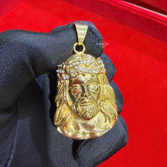 Steel Gold Jesus Head Thorns Pendant