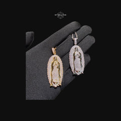Iced Out Virgin Mary Pendant 14k Gold Plated CZ