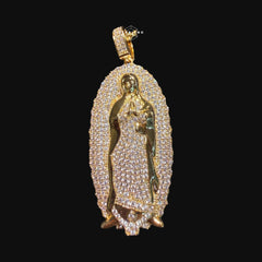Iced Out Virgin Mary Pendant 14k Gold Plated CZ
