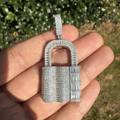 Lock Iced Out Pendant Silver Tone