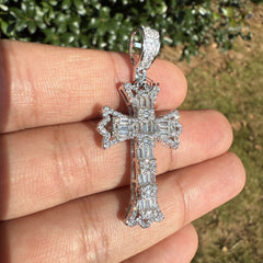 Cross Flared Baguette Cross Silver Tone Iced Out Pendant