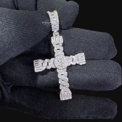 Moissanite Money Cross Pendant 925 Sterling Silver, Iced Out 100 Dollar Sign Cross Necklace,
