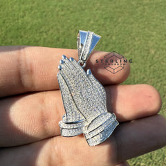 Prayer Hands Iced Out Moissanite Pendant