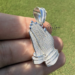 Prayer Hands Iced Out Moissanite Pendant