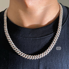 8mm Rose Two-Tone Moissanite Cuban Chain - 925 Sterling Silver