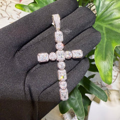 14k White Gold Plated Iced Sides Cross Pendant