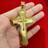 Large Gold Steel 3D Cross Pendant