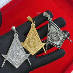 Large Steel Masonic Free Mason Pendant
