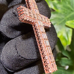 Moissanite Rose Baguette Cross Pendant