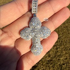 Moissanite Multi Stone Cross Pendant + Rope Chain