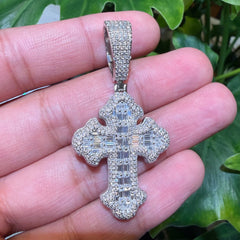 Moissanite Baguette Cross Pendant + Rope Chain